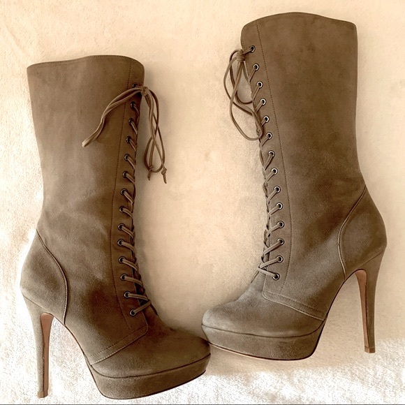 Alexandre Birman suede platform lace up mid calf high heel boots 7 - Picture 5 of 8